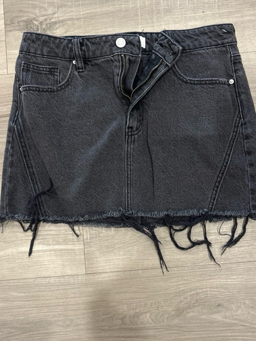 PacSun Black Washed Frayed Hem Denim Mini Skirt
